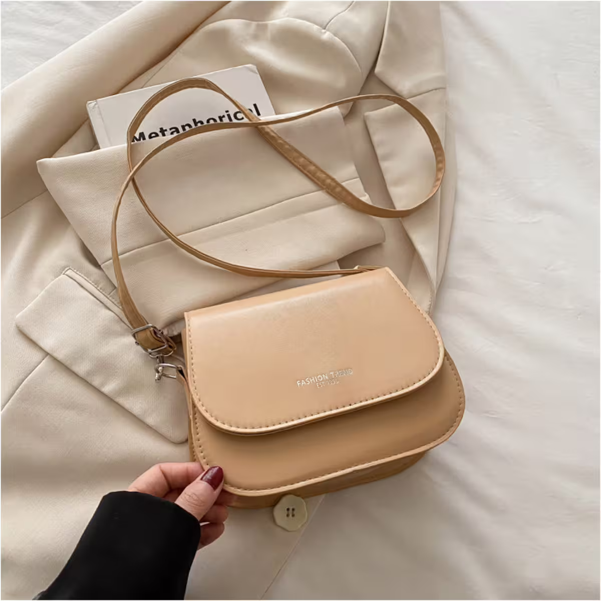 時尚掀蓋馬鞍包&times;斜背包&times;卡其-第3張