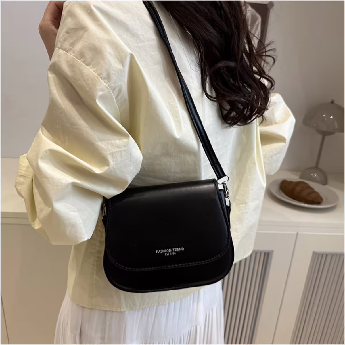 時尚掀蓋馬鞍包&times;斜背包&times;黑色-第5張