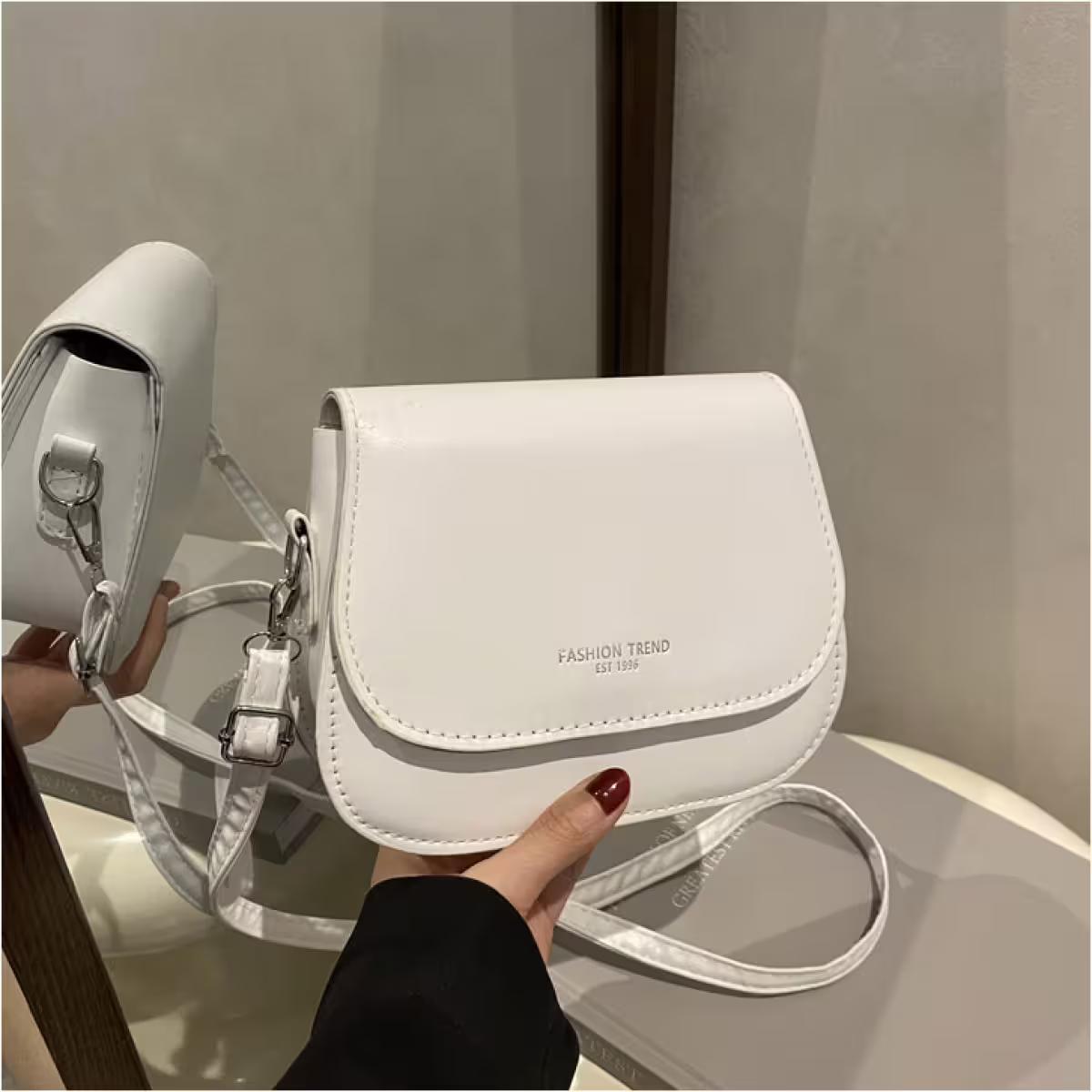 時尚掀蓋馬鞍包&times;斜背包&times;白色-第2張