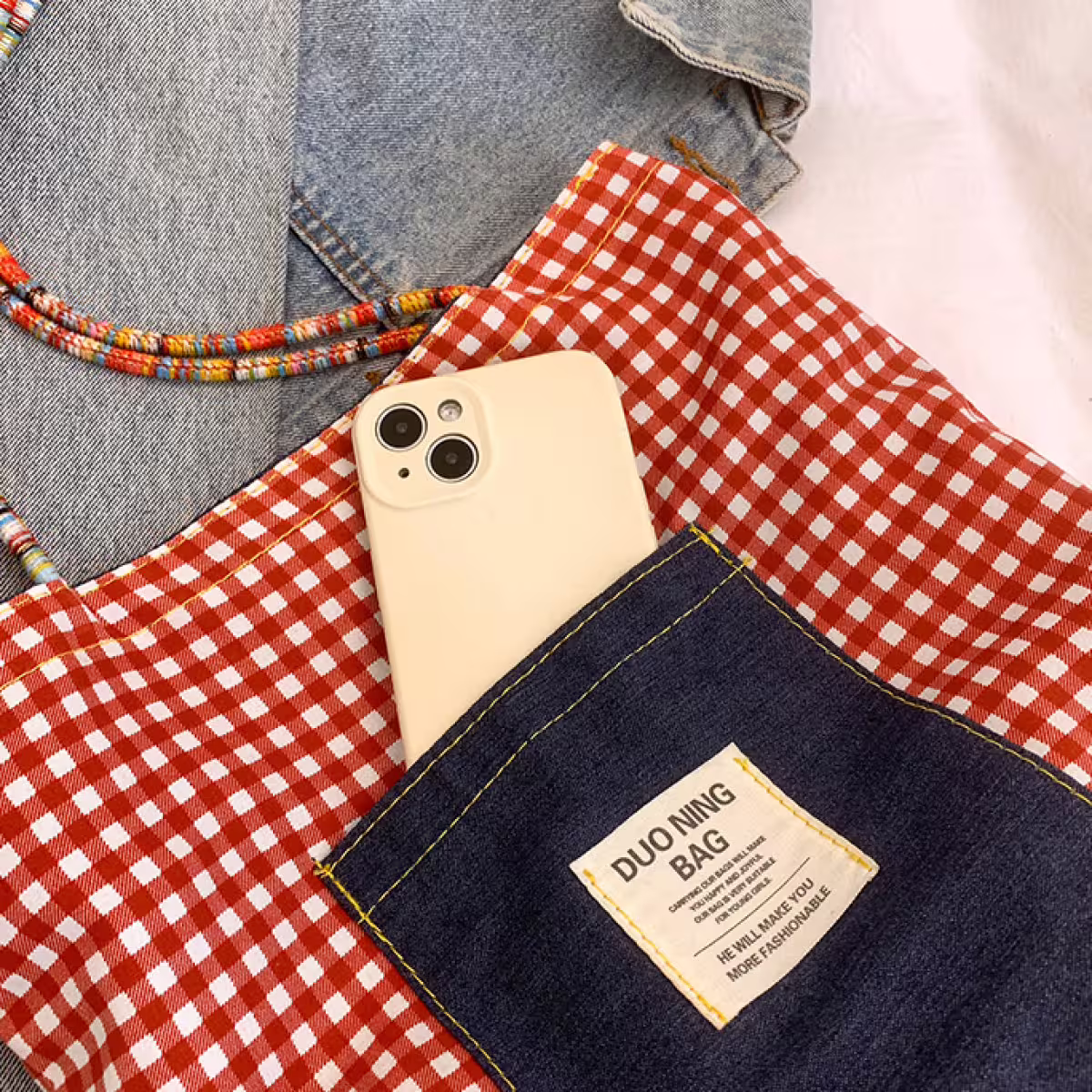 單寧紅格紋&times;雙面肩背包-第4張