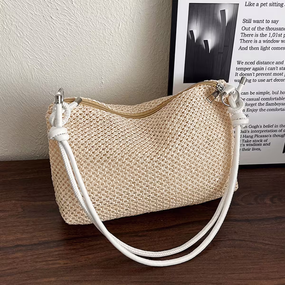 涼夏鏤空草編包&times;可調式斜背包&times;白色-第1張