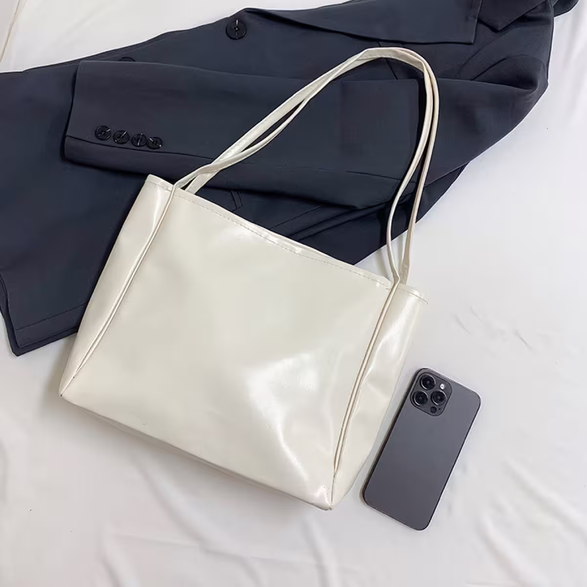 日常皮革素面&times;肩背包&times;白色-第2張