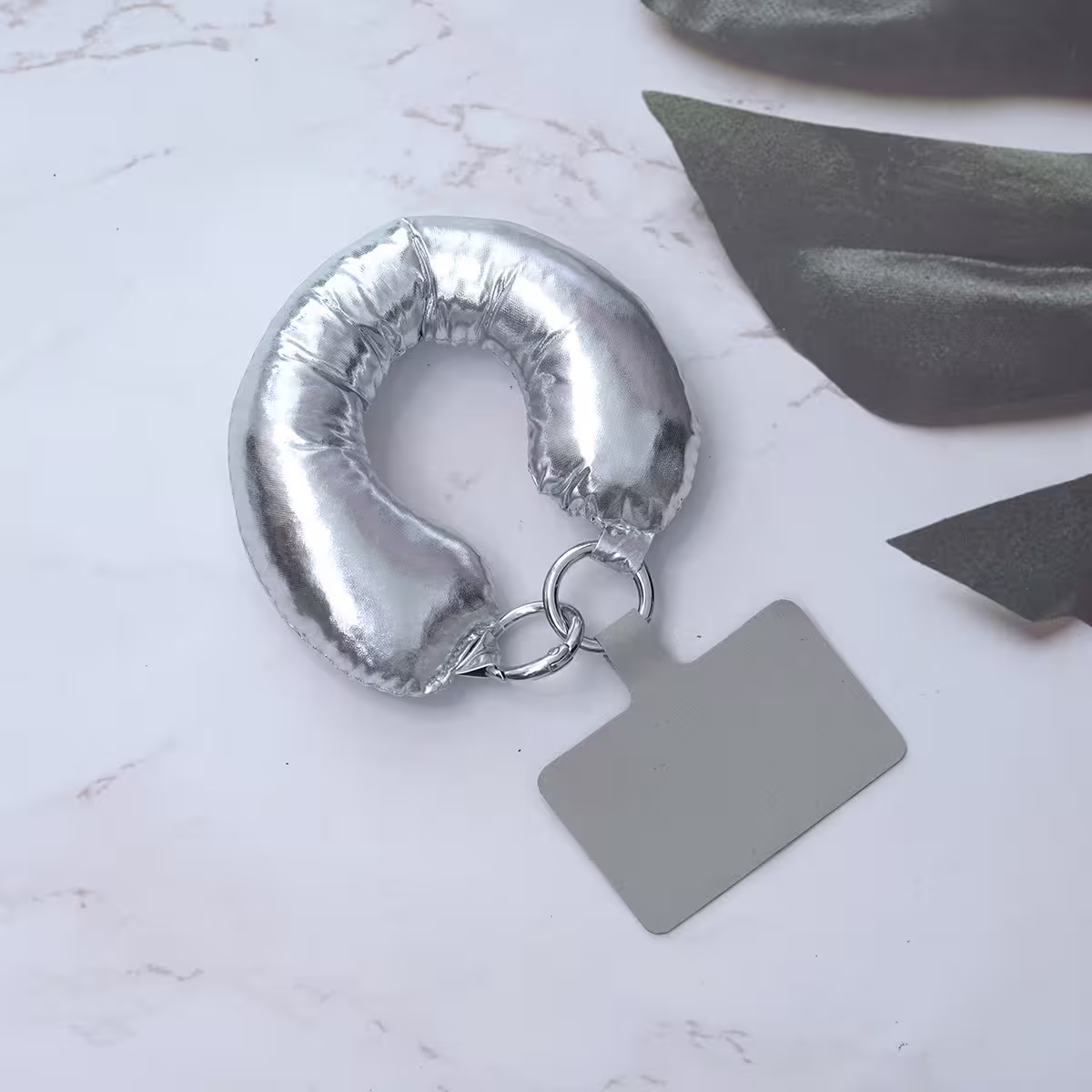 漆面太空棉&times;手機手提吊飾掛繩&times;銀色-第1張