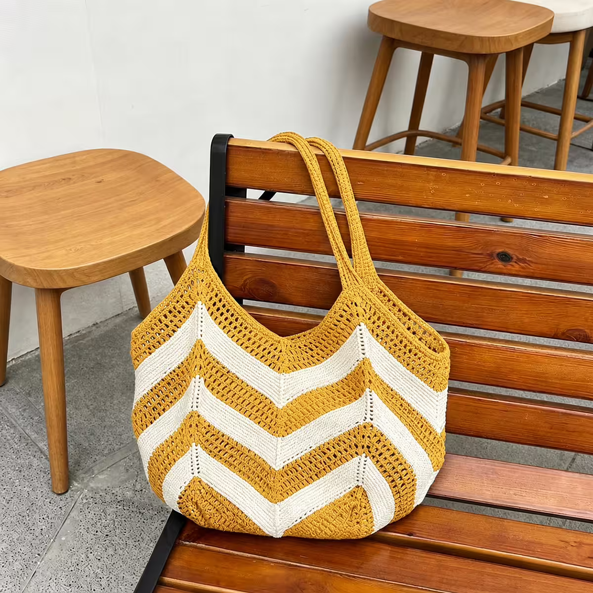 V字條紋針織包&times;肩背包&times;黃色-第3張
