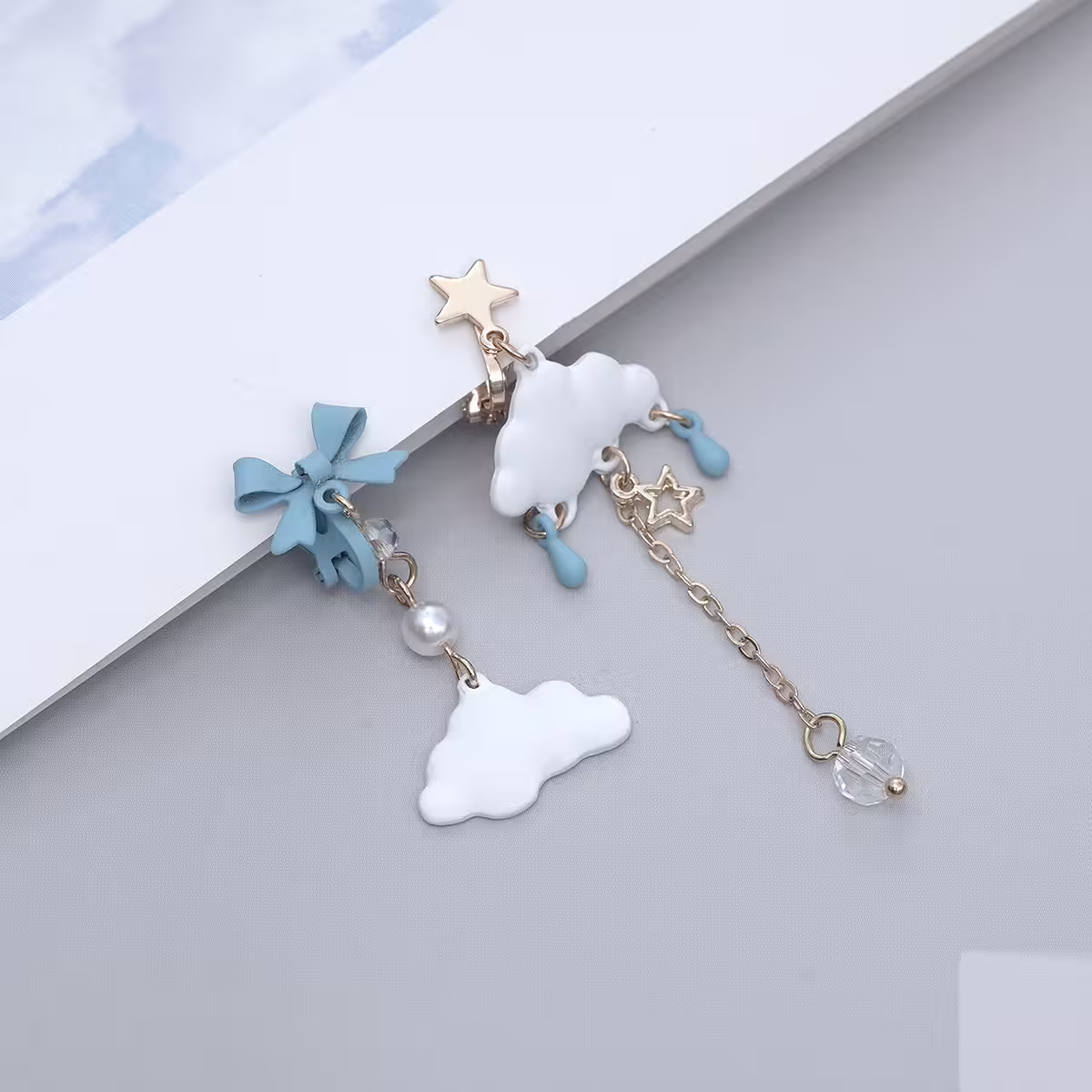 白雲藍雨蝴蝶結&times;不對稱三角耳夾-第2張