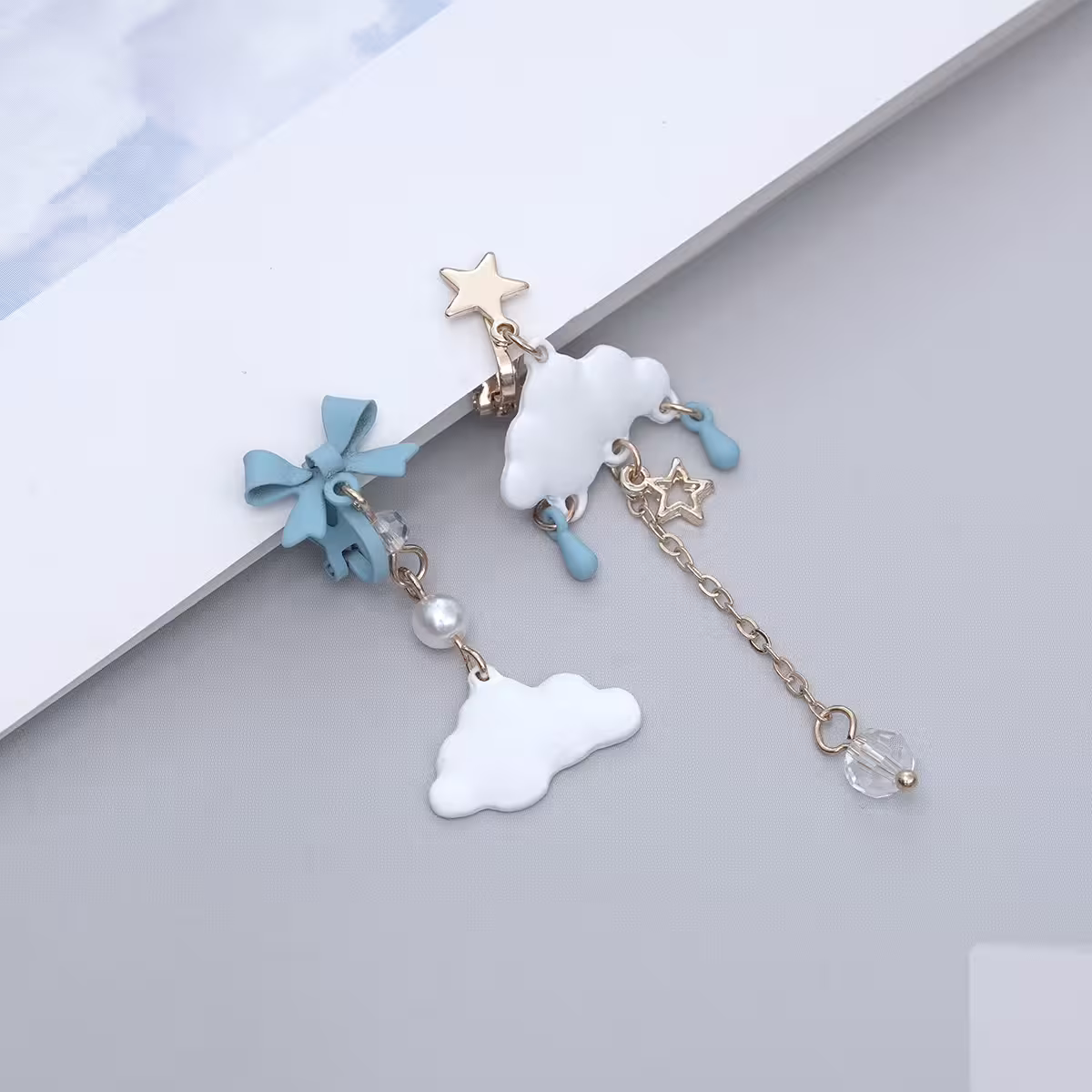 白雲藍雨蝴蝶結&times;不對稱三角耳夾-第5張