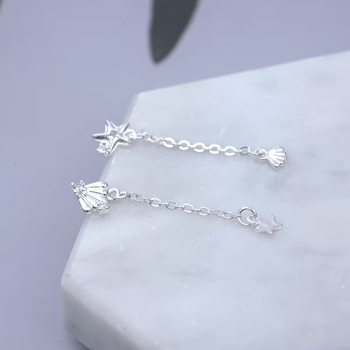925銀針&times;星貝流蘇&times;不對稱耳針-第2張