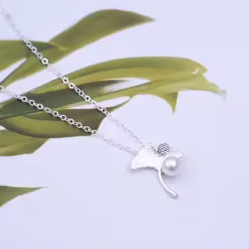 925銀飾×銀杏葉珍珠×鎖骨項鍊