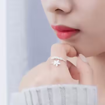 925銀飾×五瓣花絮×開口戒指