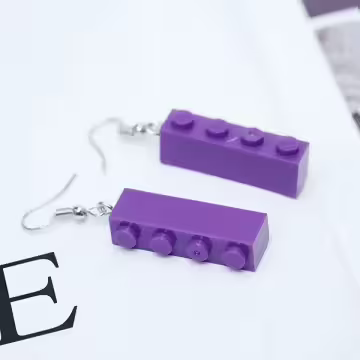 彩色積木×吊墜耳勾×亮紫
