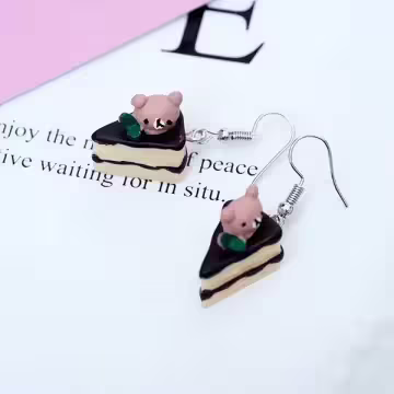 巧克力熊蛋糕×吊墜耳勾