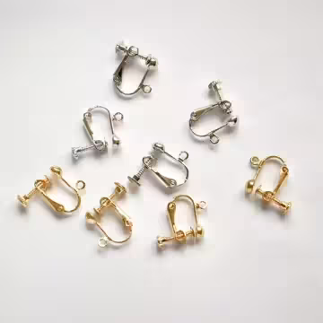 波頭活動小圓孔×螺旋耳夾二套件×白金色