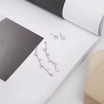 925銀針×晶鑽柳葉垂條×後掛式流蘇耳針