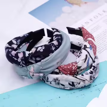 氣質藏藍碎花×扭結髮箍