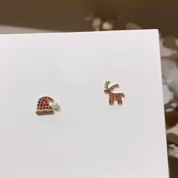 晶鑽小鹿與珍珠帽×不對稱耳環