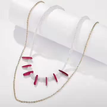 異國風米珠紅椒×雙層項鍊