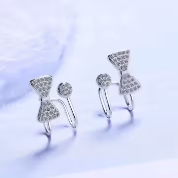 蝴蝶結圓晶鑽×U型耳骨耳夾