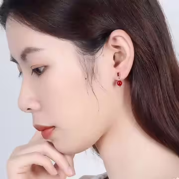 復古六角相思紅豆×不對稱吊墜耳環