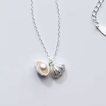 925銀飾×貝殼裡的珍珠×鎖骨項鍊