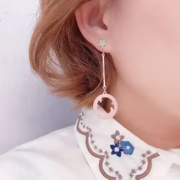 星月粉嫩圓環×吊墜耳環