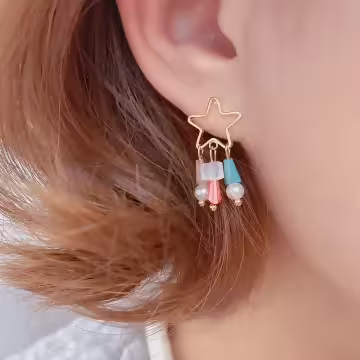 星星繽彩晶柱×吊墜耳針