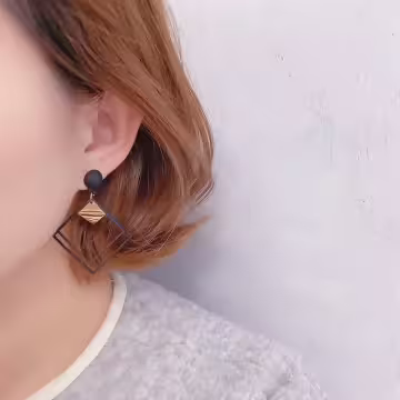 雙層菱形酷黑金屬×吊墜耳環