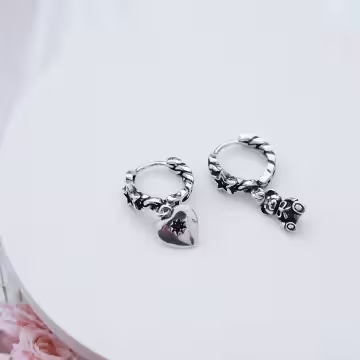 星星小熊愛心×不對稱吊墜耳扣