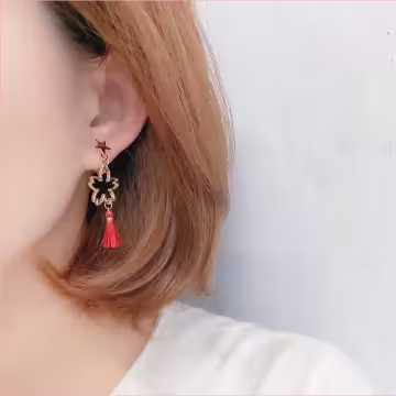 黑貓紅櫻流蘇×不對稱螺旋耳夾