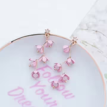 迷人的粉紅碎花×吊墜耳環