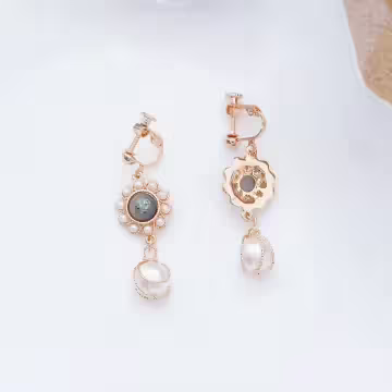 花邊灰晶線繞珍珠×螺旋耳夾