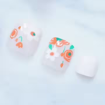 繽紛花朵白底亮面×穿戴式腳指甲片×二十四入