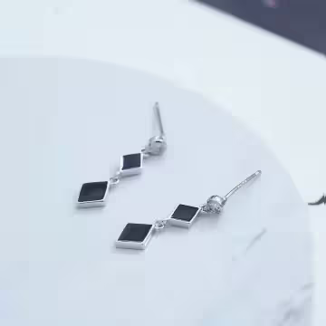 晶鑽雙黑菱×吊墜耳環