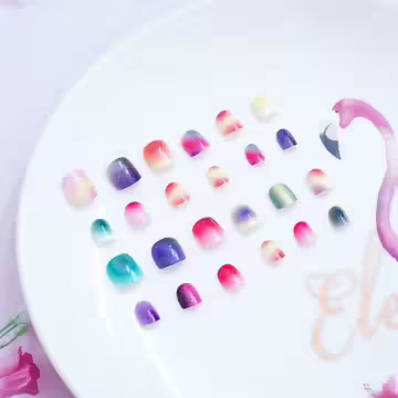 兒童×炫彩貓眼亮面×穿戴式手指甲片×二十四入