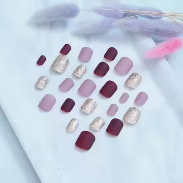 酒紅粉色金蔥霧面×穿戴式手指甲片×二十四入