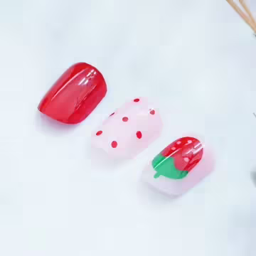 紅草莓甜心亮面×穿戴式手指甲片×二十四入 