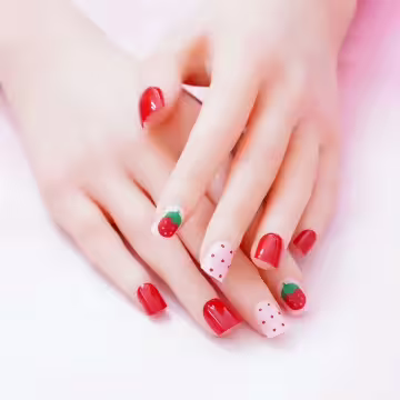 紅草莓甜心亮面×穿戴式手指甲片×二十四入 