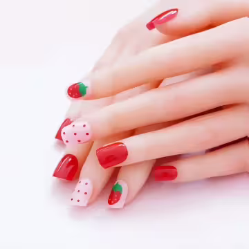 紅草莓甜心亮面×穿戴式手指甲片×二十四入 