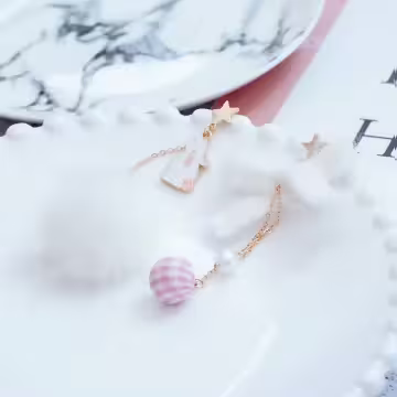 白兔毛線蝴蝶結圓球×不對稱吊墜耳環