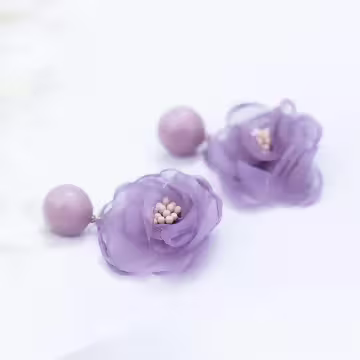 圓珠紫紗山茶花×吊墜耳環
