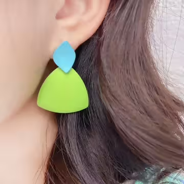 抽象綠葉雙色×吊墜耳環