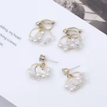 雙層晶鑽珍珠圓環×吊墜耳環