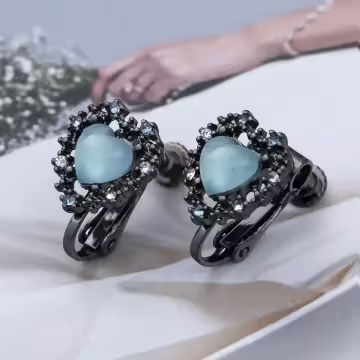 黑框閃鑽藍愛心&times;螺旋耳夾