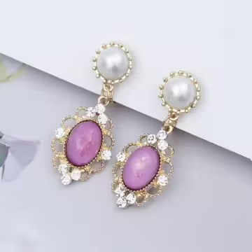 粉紅古典豪華珍珠×螺旋耳夾