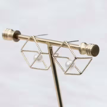 鏤空立方體珍珠×吊墜耳環