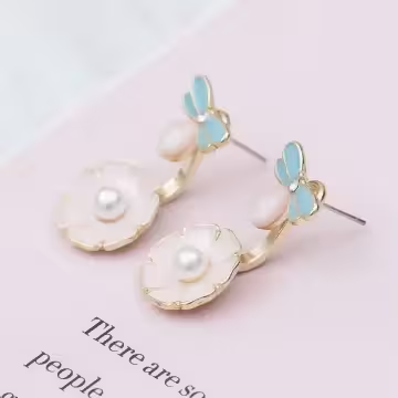 蜜蜂採花小雛菊×後掛式吊墜耳環