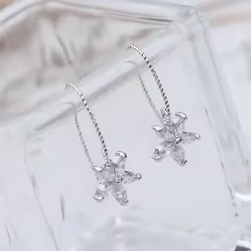 925銀針×鑲鑽五瓣花朵螺紋線勾×耳勾