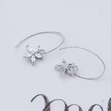 925銀針×鑲鑽五瓣花朵螺紋線勾×耳勾