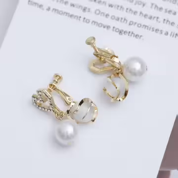 鑲鑽愛心雙珠琉璃×螺旋耳夾