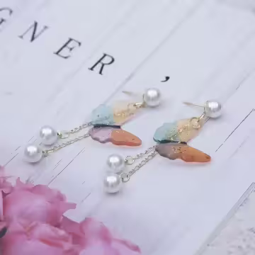 繽透蝴蝶珍珠垂鍊×吊墜耳環