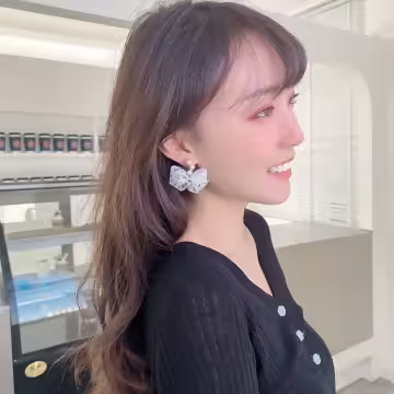 碎花薄紗蝴蝶結珍珠×吊墜耳環×共二色